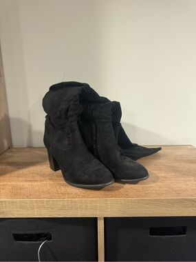 Amazon Black Suede Slouchy Ankle Heeled Boots